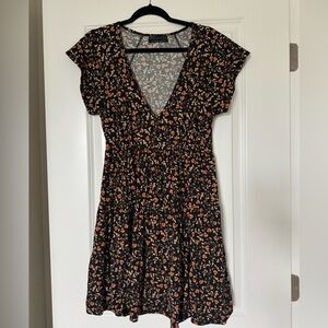 Urban Outfitters Black and Orange Floral Midi Dress